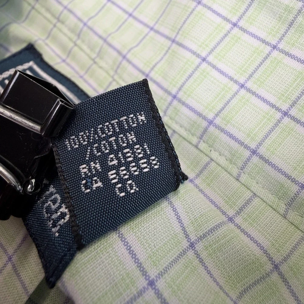 Polo Ralph Lauren Shirt Mens 17 36/37 Green Check‎ Regent Custom Fit Cotton